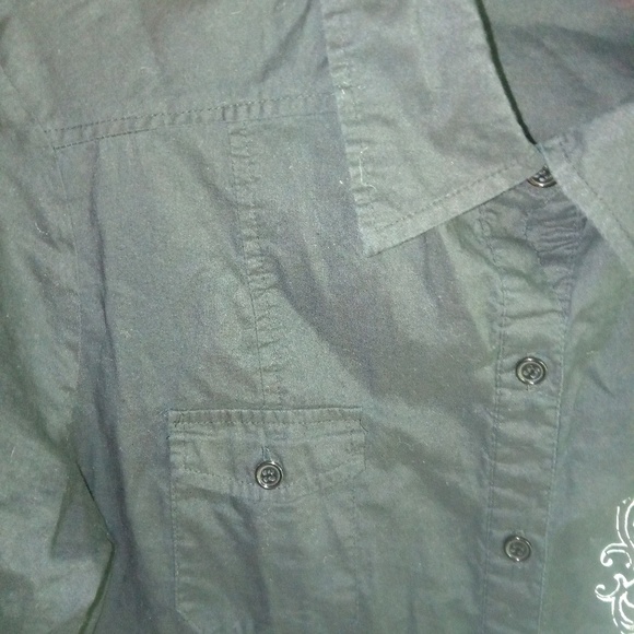 FANG XL Black White Silver Button Down Shirt Top - Picture 5 of 5